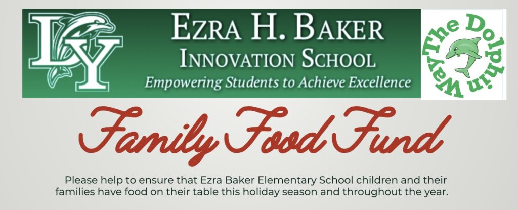 Ezra Baker Elementary School Family Food Fund Donation jar label